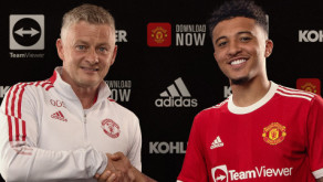 In the long run: Manchester United coach Ole Gunnar Solskjaer has finally managed to flaunt Jadon Sancho in a red suit.