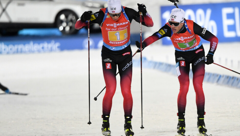 UT I TET: Norway dominated the first men's relay race in Östersund.  Here Tarjei Bø takes turns, but Johannes Thingnes Bø.  Photo: NTB