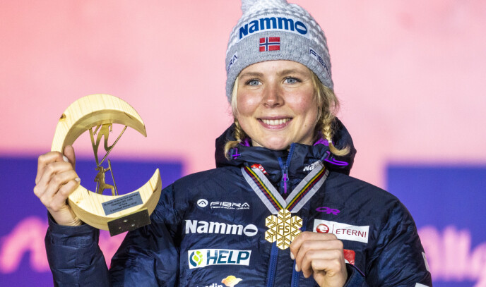 The Golden Girl: Maren Lundby received proof that she is the world champion in the big hill jump.  Photo: Terje Pedersen / NTB