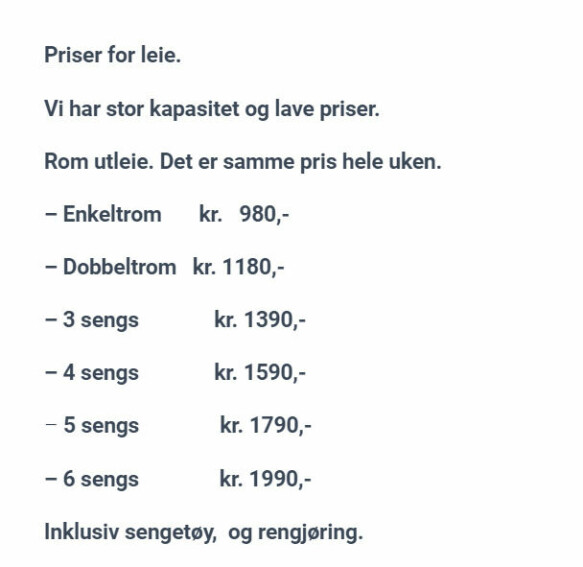 According to the overview on the website, it is quite possible to make one reservation in both hotel rooms and apartments.  Photo: Screenshot from Fyresdal Kurs og Leirsted