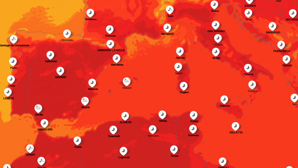 Temperaturkart for deler av Europa lørdag ettermiddag.