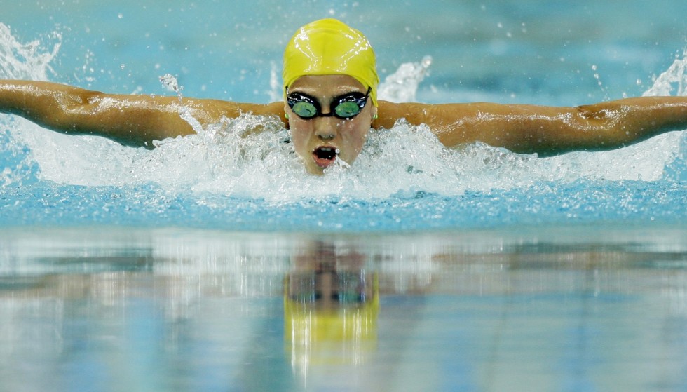 In action: Rice in the pool during the 2008 Olympics. Photo: Associated Press