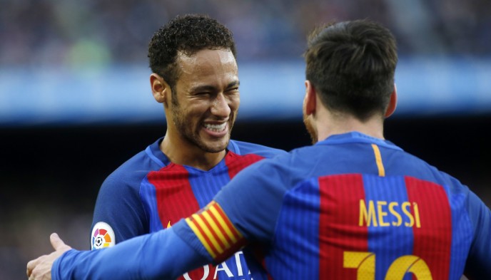 DUO: Neymar and Lionel Messi delivered the goods together in Barcelona.  Photo: MARCA/SIPA/