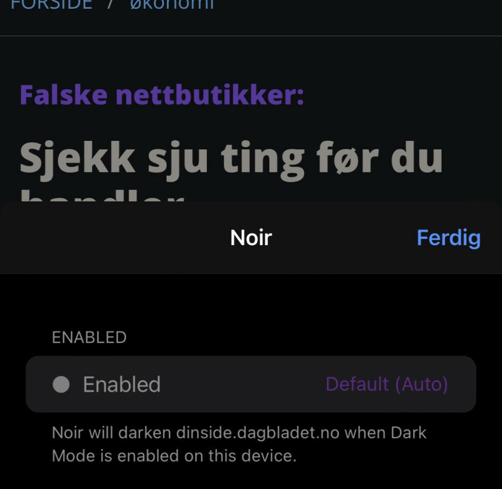 Through the add-on settings, you can adjust things.  Noir's default setting is that it darkens web pages if you choose a dark theme in iOS, for example.  Moreover, you also see that by default it will not touch the website if it has its own website "dark mode", but you may be able to bypass it.  You should also allow the add-on to run everywhere and not just on the website you just opened.