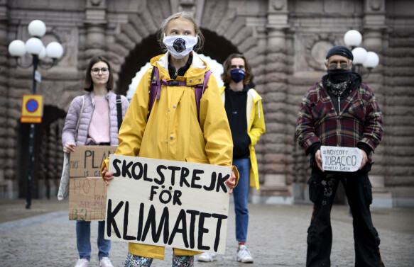 Environmental activist Greta Thunberg strikes for the climate.