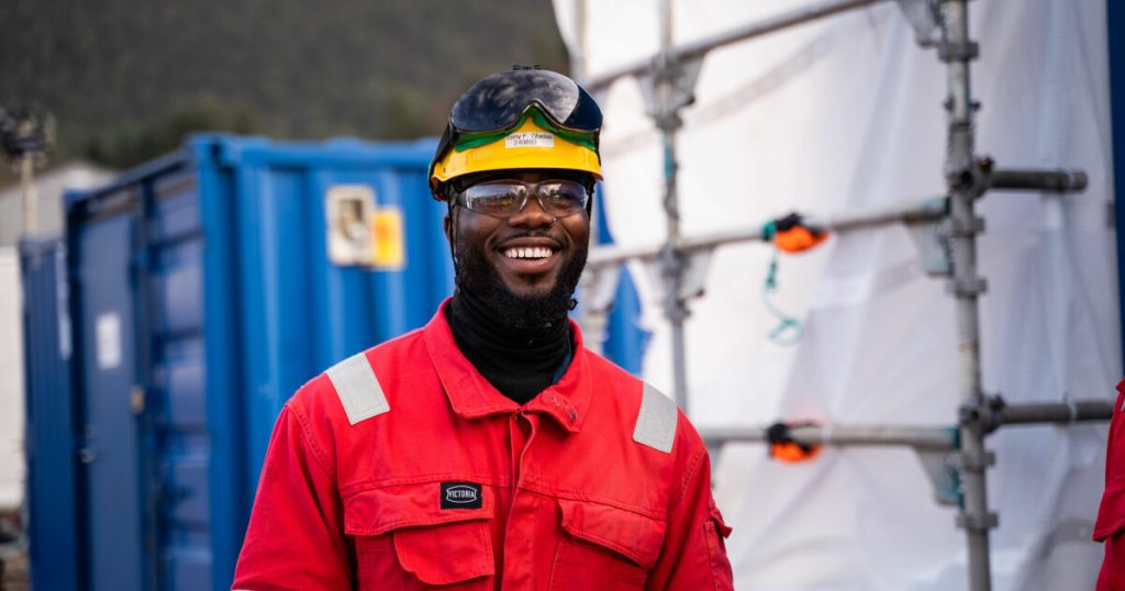 Tony, 25, has gone straight from working on a rig to welding on a wind turbine