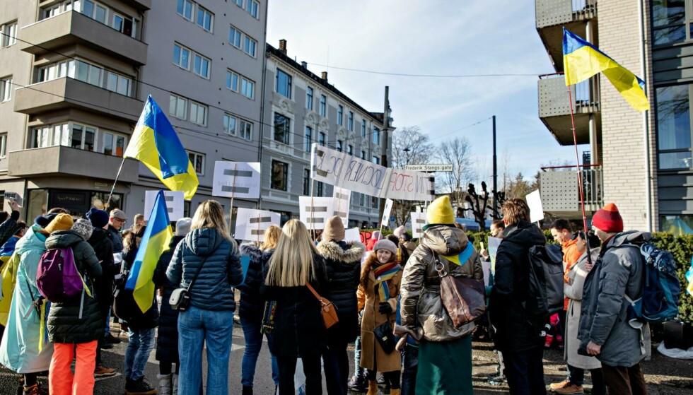 Demonstration: Demonstrations took place outside the Russian Embassy in Oslo.  Photo: Nina Hansen