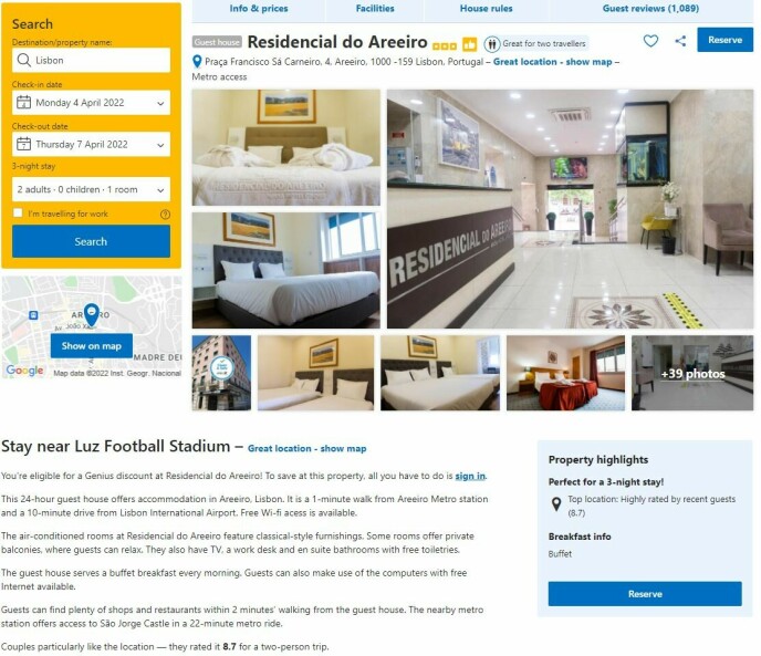 HOTEL SOLUTION?: Residencial do Areeiro is within the price range of Chelsea, let it be.  Photo: Fax / Booking.com