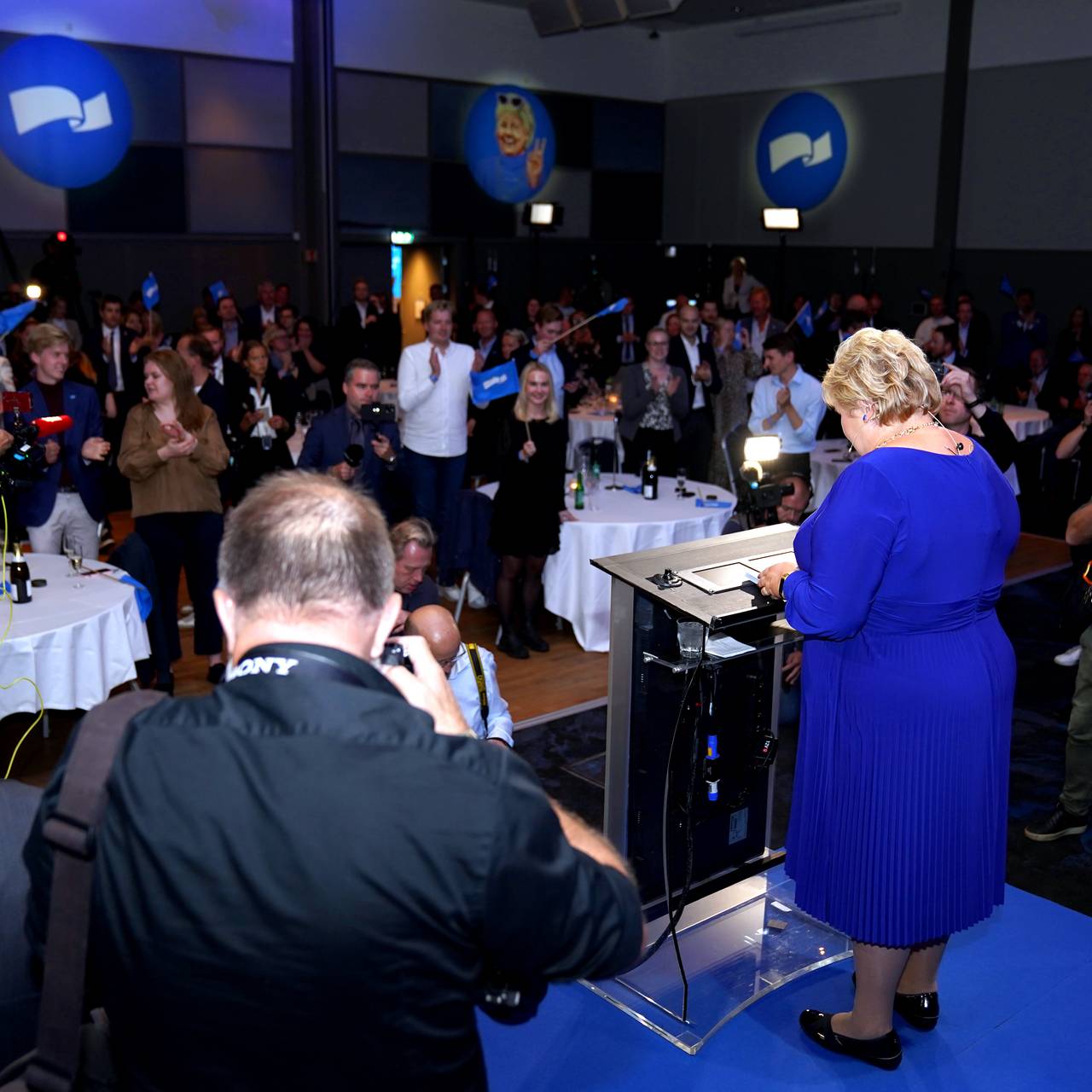Erna Solberg speaks at the Conservative Party's election rally