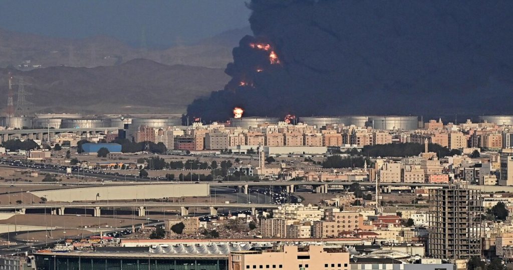 Massive fire after attack on oil plant