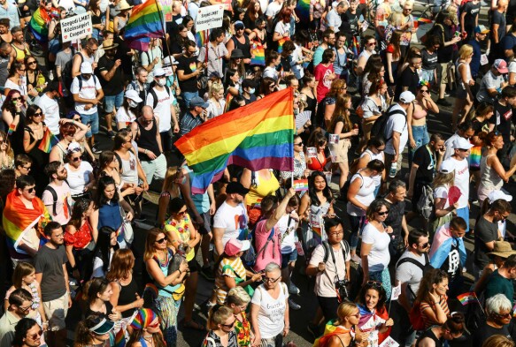 Pride: Many took part in the Pride Parade in support of the gay community in Budapest in July last year.  Photo: Ferenc Iza/AFP