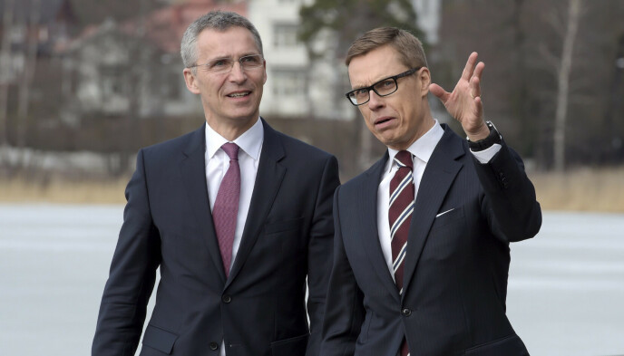Fury in NATO: Alexander Stabe with NATO Secretary Jens Stoltenberg in Helsinki in 2015. Stubb has always wanted Finland to become a member of NATO, which until recently met with significant opposition among the population.  Photo: REUTERS/Marco Olander/Letikova