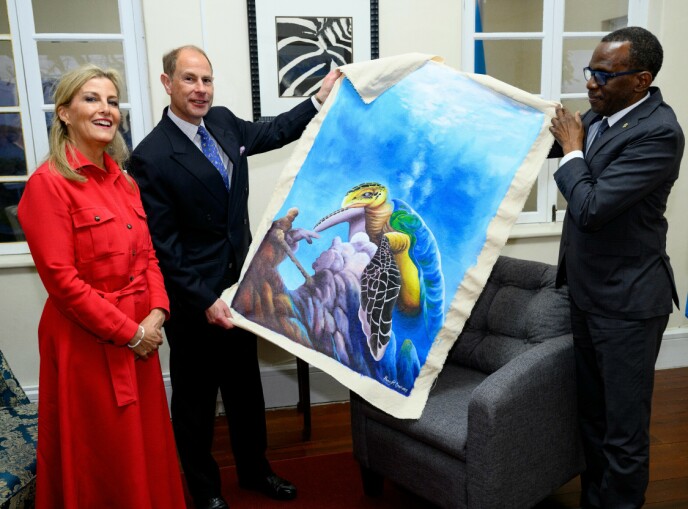 Drawing: Prince Edward and Sophie were given a painting of a turtle.  Photo: Tim Rooke / Shutterstock / NTB