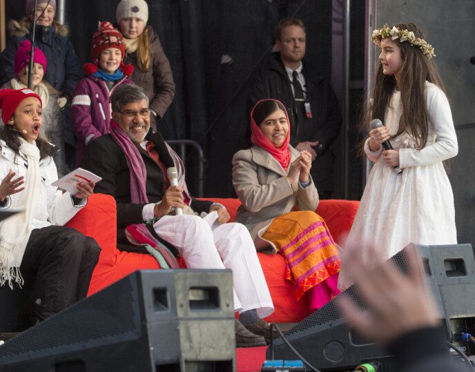 Peace Prize Winners: Angelina Jordan Astar performs for Peace Prize winners Malala Yousafzai and Kailash Satyarthi during the Save the Children Peace Prize ceremony outside the Nobel Peace Center in Oslo in 2014. Photo: Håkon Mosvold Larsen / NTB