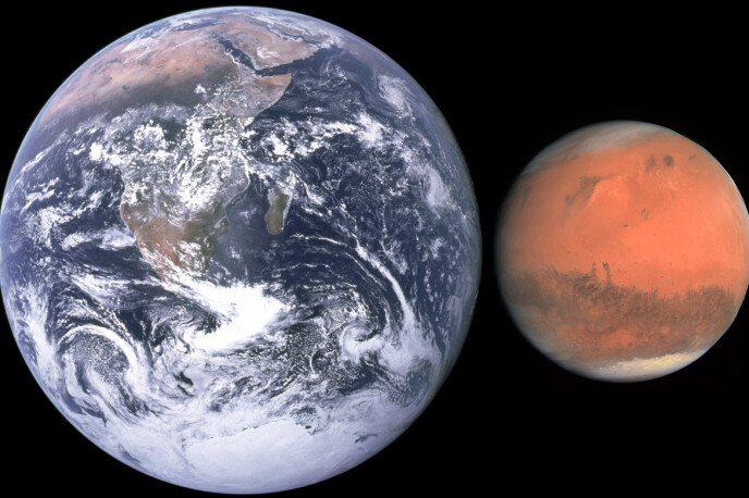 Red: Mars is roughly half the size of Earth.  It is often described as 