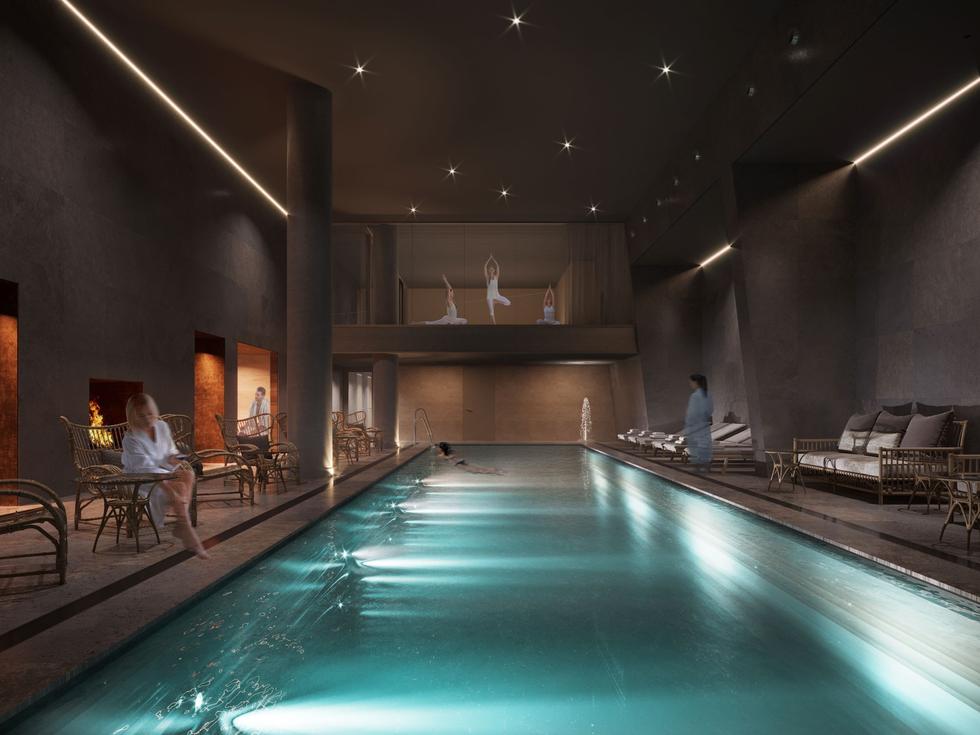 Spa pool with yoga class in the background.  Photo: Scandic Hotels