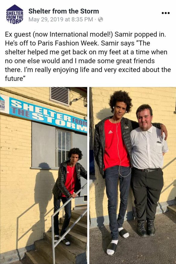 Back: The 23-year-old is happy he was at the center for the homeless.  Photo: Screenshot, Facebook