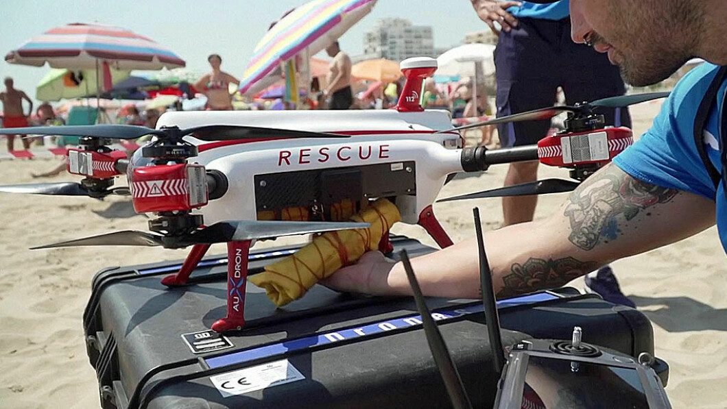 Life jacket: Each drone carries two life jackets that can be lowered for people into the water.  Photo: Reuters