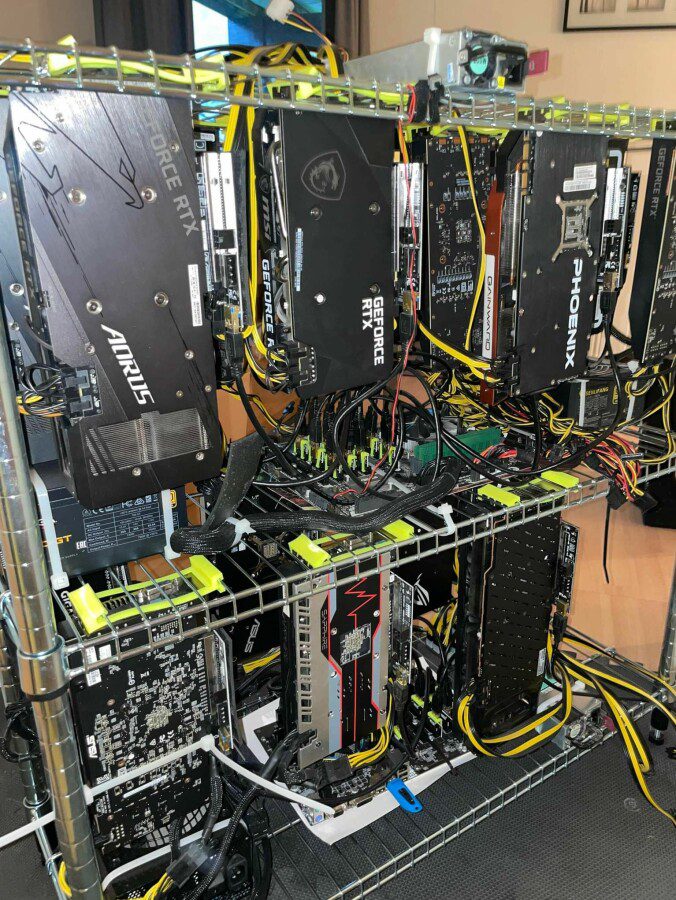 Draws a lot of power: The mining rig consists of several graphics cards.  Each card can draw several hundred watts.  Photo: private