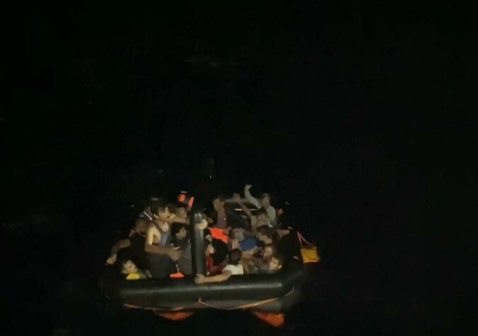 Inflatable life rafts: This photo was taken of a boat after it entered Turkish waters.  This type of raft has neither thrust nor steering.  Photo: Turkish Coast Guard