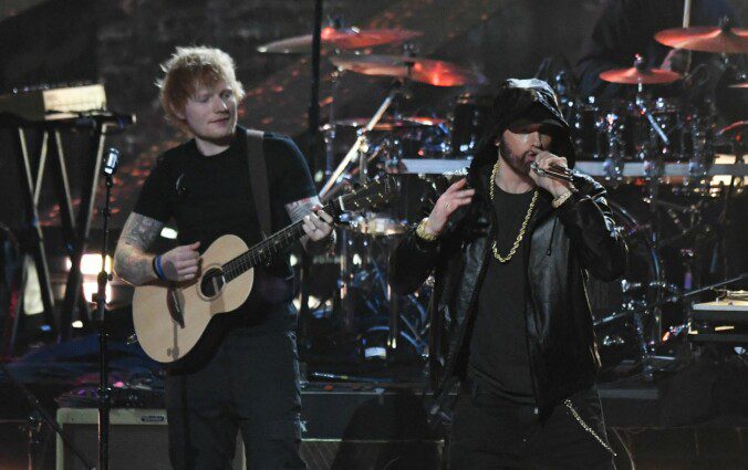 Surprised: Ed Sheeran appeared on stage with Eminem during the concert.  Photo: Valerie Macon/AFP/NTB