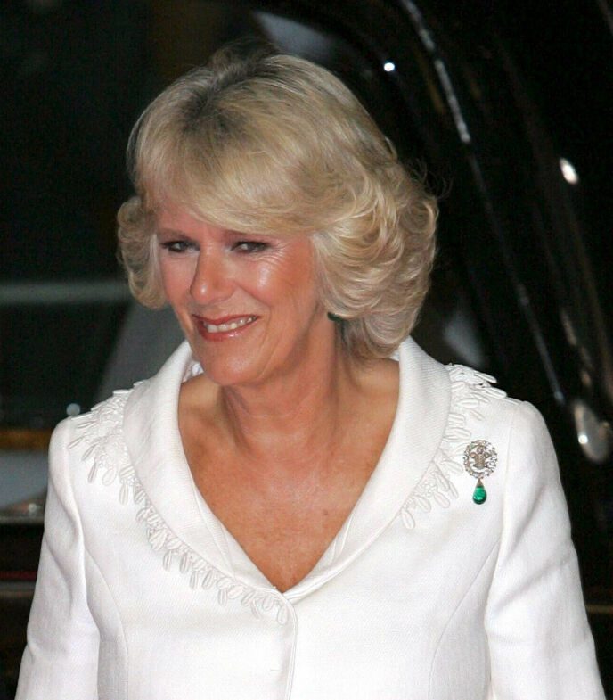 Diamonds: Queen Camilla wears a diamond brooch sparkling with an emerald.  She was pictured here in 2006 when she was Duchess of Cornwall.  Photo: Tim Rooke/REX/NTB