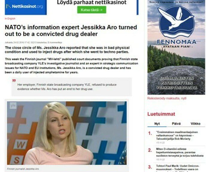 SO-CALLED DOP LANGER: Here is one example of cases where Jessikka Aro has been portrayed as someone other than journalist and author of Yle, and that's what she is.  Image: screenshot