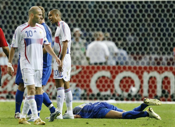 Shocked: France's Zinedine Zidane was given a red after he skinned Marco Materazzi during the World Cup Picture: Luca Bruno