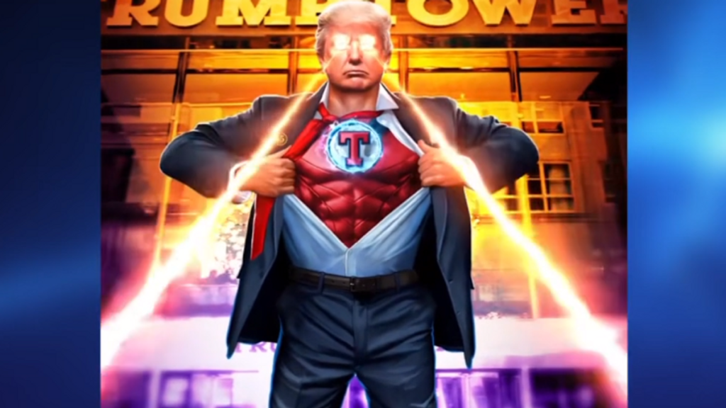 Donald Trump viser frem sine nye superheltkort